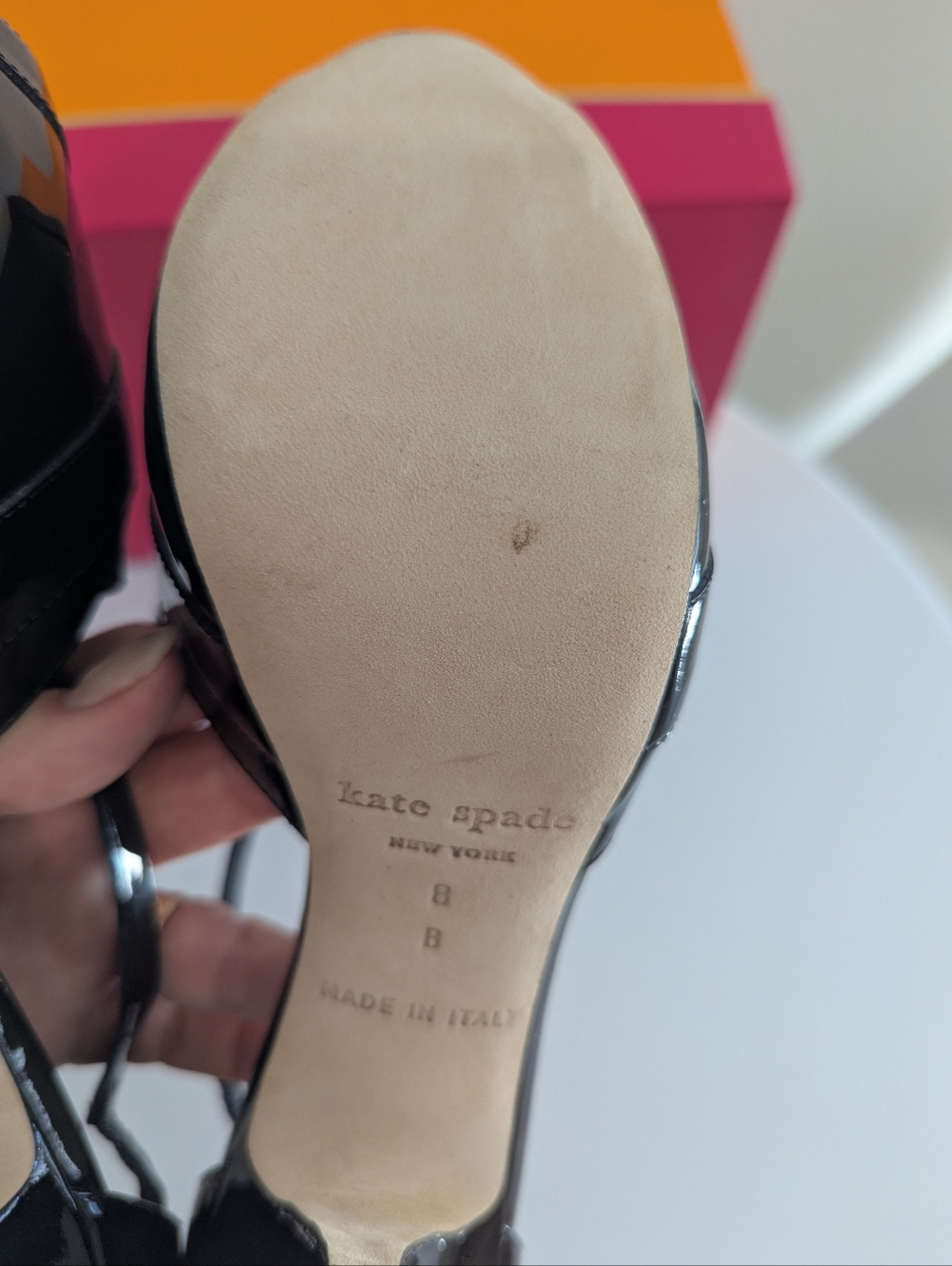 Authentic Kate Spade "Get" Black Patent Strappy Platform Stiletto Sandals 8m - Picture 6 of 10